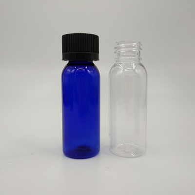 1 oz di bottiglie rotonde di plastica blu di cobalto di Boston con tappo a nervatura nera