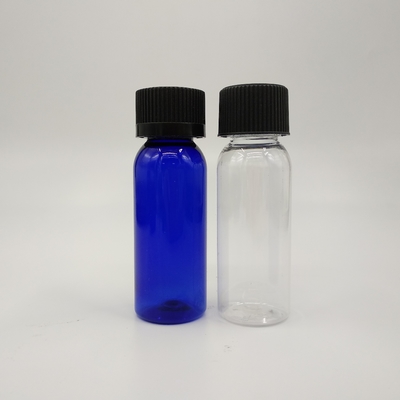 1 oz di bottiglie rotonde di plastica blu di cobalto di Boston con tappo a nervatura nera