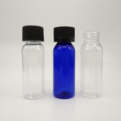 1 oz di bottiglie rotonde di plastica blu di cobalto di Boston con tappo a nervatura nera