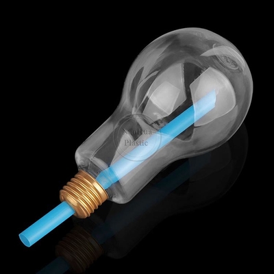 Coppa di lampadina con coperchio di paglia per le feste Bottiglie in forma di lampadina di plastica Fondo luminoso LED Lampade ricaricabili