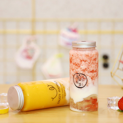Moderne bottiglie di tè al latte con manico trasparente PET plastica colore personalizzabile