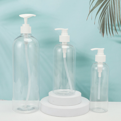 Bottiglie di lozione in plastica PMMA rotonde di forma personalizzabile Collare in PET con tappo elettroplato UV 250ml-500ml