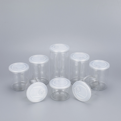 Contenitori di barattoli di plastica trasparente personalizzabili con coperchio in alluminio di varie dimensioni da 2 oz a 8 oz per prodotti di bellezza.