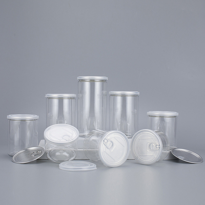 Contenitori di barattoli di plastica trasparente personalizzabili con coperchio in alluminio di varie dimensioni da 2 oz a 8 oz per prodotti di bellezza.