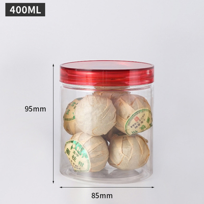 Bastoni di plastica chiari e rotondi da 2 a 8 oz con coperchi per fango e spezie.