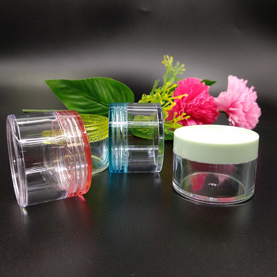 Vaso cosmetico in plastica trasparente con guarnizione sensibile alla pressione