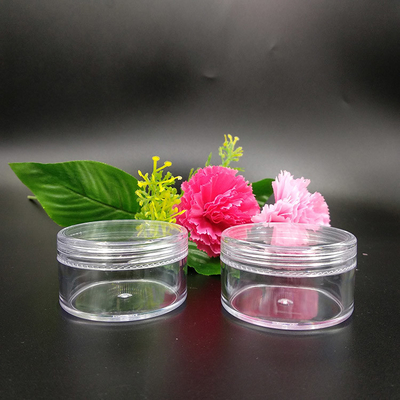 Vaso cosmetico in plastica trasparente con guarnizione sensibile alla pressione
