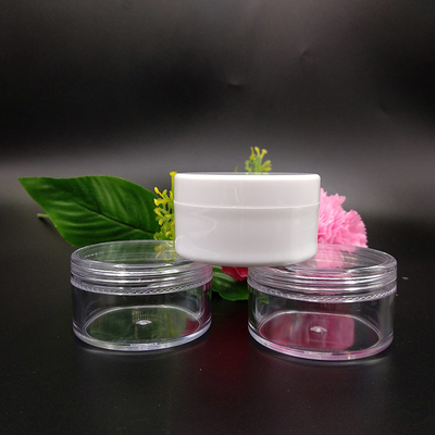 Vaso cosmetico in plastica trasparente con guarnizione sensibile alla pressione