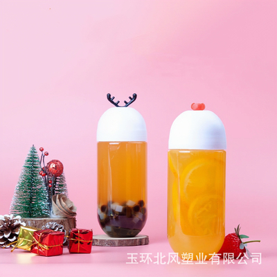 Bottiglie di tè al latte trasparenti e riutilizzabili in plastica con tappo