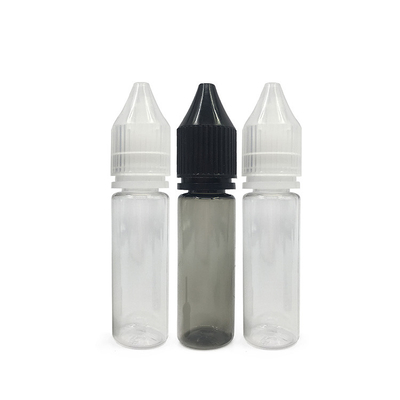 Bottiglia di plastica PET trasparente a prova di bambino da 15 ml per E Liquid