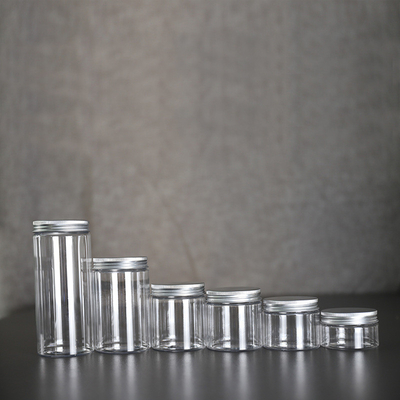 Vaso di conservazione cosmetica di plastica chiara e rotonda con coperchio