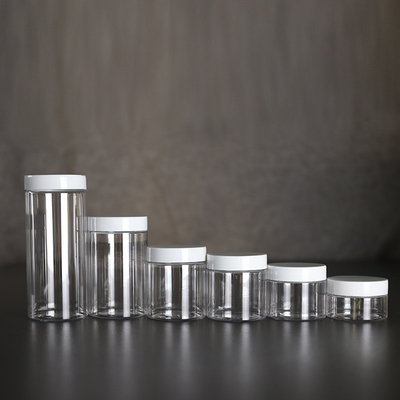 Vaso di conservazione cosmetica di plastica chiara e rotonda con coperchio