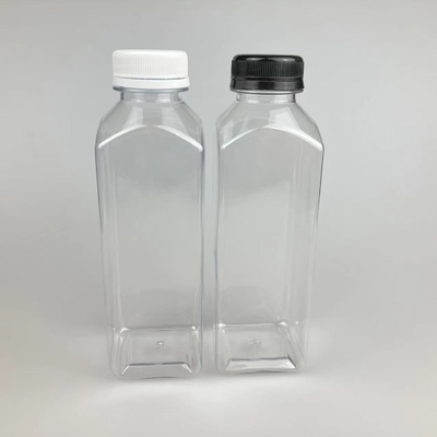 Bottiglie di tè di latte in plastica trasparente a prova di perdite quadrate con maniglie durevoli
