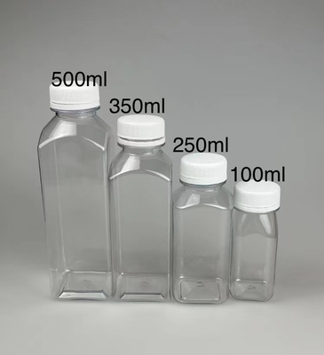 Bottiglie di tè di latte in plastica trasparente a prova di perdite quadrate con maniglie durevoli