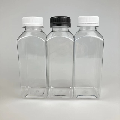 Bottiglie di tè di latte in plastica trasparente a prova di perdite quadrate con maniglie durevoli