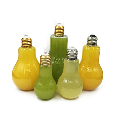 Nuovo design bottiglie di plastica per il commercio di succhi bottiglie di succo riciclabili lampadina a forma di bicchiere di succo con in magazzino