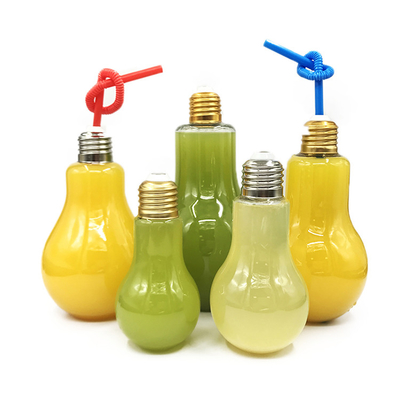 Nuovo design bottiglie di plastica per il commercio di succhi bottiglie di succo riciclabili lampadina a forma di bicchiere di succo con in magazzino