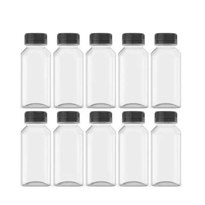 Bottiglie di succo in plastica quadrate più vendute Bottiglie di succo quadrate piatte con tappo in alluminio Bottiglie di succo monouso in PET di alta qualità