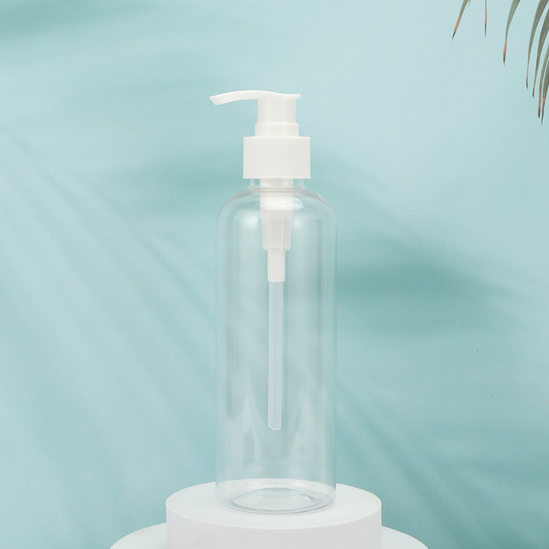 Bottiglie di lozione in plastica PMMA rotonde di forma personalizzabile Collare in PET con tappo elettroplato UV 250ml-500ml
