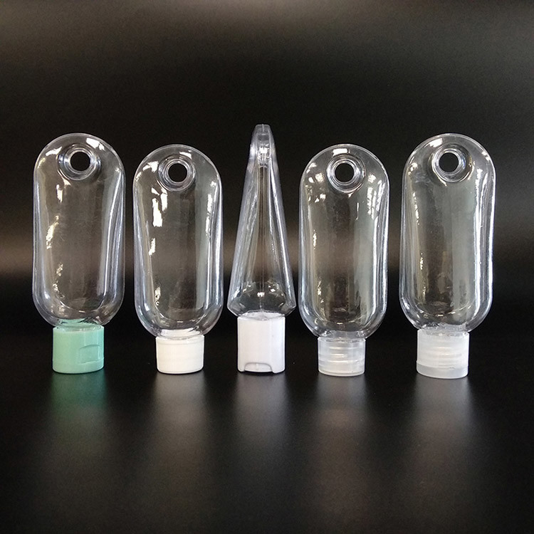 Bottiglie cosmetiche in plastica trasparente con colletti in 30 ml, 50 ml e 60 ml
