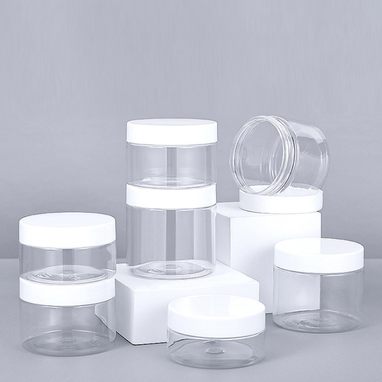 Bottiglie trasparenti in PET da 200 ml 250 ml 300 ml 500 ml a bocca larga in PET trasparente con coperchio in alluminio