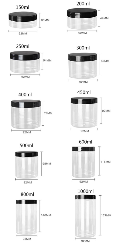Bottoni in PET di plastica bianca di grado alimentare 4 oz 8 oz 300 ml 500 ml di forma rotonda vuota crema per occhi e viso contenitori di crema 16 oz