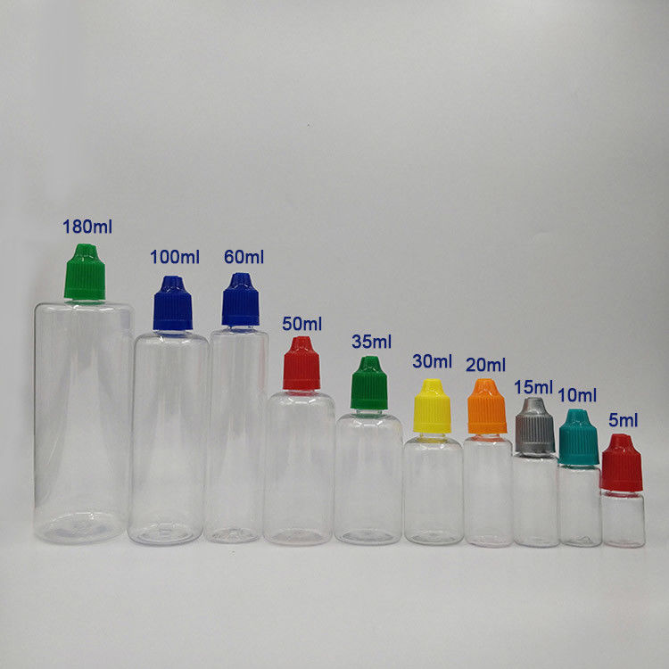 Bottiglia di liquido a prova di bambino da 18 mm a collo con forma rotonda e superficie di stampa a schermo