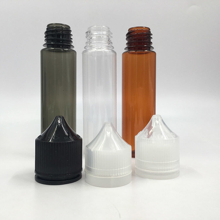 Flacone di liquido per sigaretta elettronica nero trasparente con serigrafia e colore di stampa personalizzato, ideale per il packaging di prodotti per vape