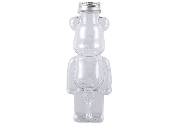 350ml 400ml 500ml 700ml Vendita calda Personalizza Pet Plastica Forma Orso Bottiglia di Succo Per Bevande Con Tappo E Strappi
